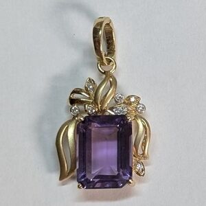🎅 NIB Solid 14kt Gold Amethyst And Diamond Pendant/Enhancer
